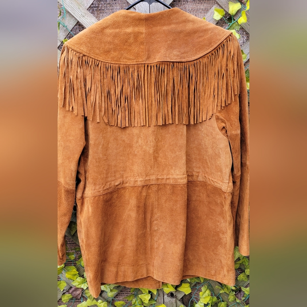 Vintage COMINT Fringed Suede Leather Coat L - Picture 2 of 6